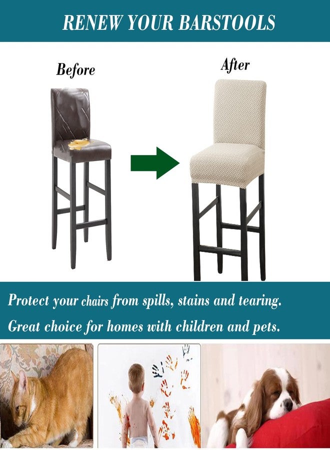 HFCNMY أغطية كراسي بار HFCNMY، عبوة من 4 أغطية كراسي بار مطاطية مع مساند ظهر، أغطية كراسي بار من قماش الجاكار، أغطية كراسي بار، أغطية كراسي بار قابلة للإزالة مع مساند ظهر، أغطية كراسي بار مع أربطة مطاطية، لون بيج - Image 4